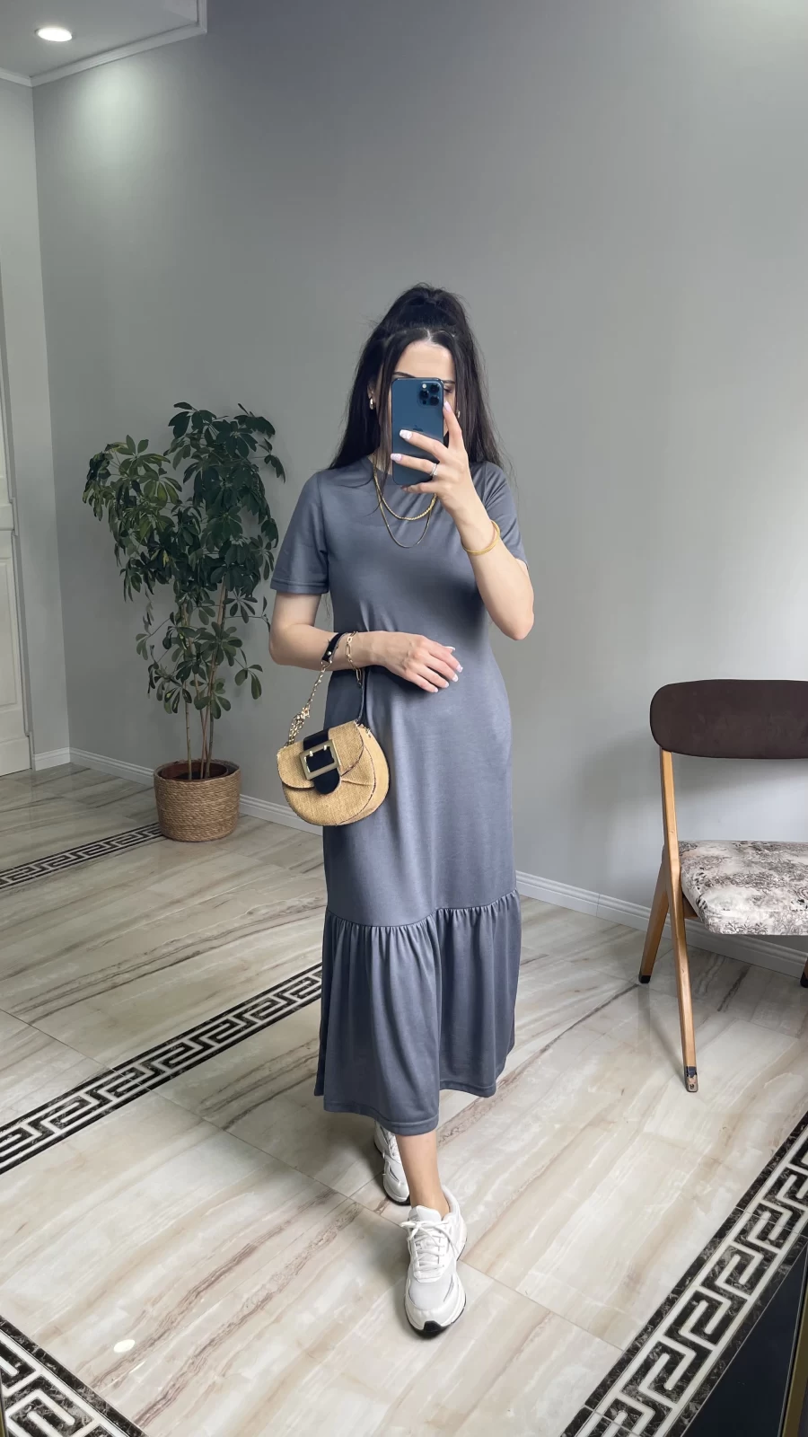 Volan Detaylı Basic Elbise