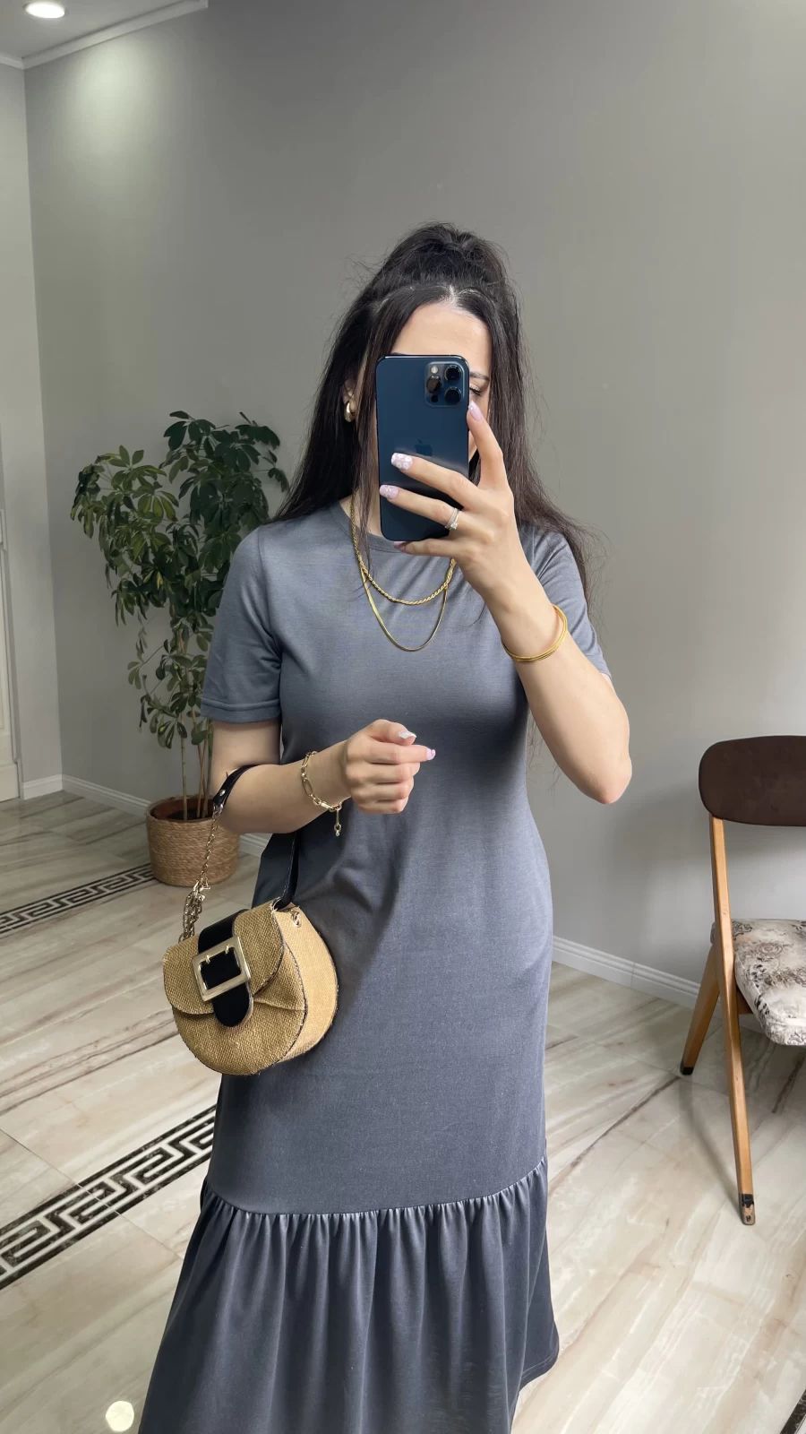 Volan Detaylı Basic Elbise