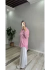 Çizgili Pembe-Beyaz Gömlek