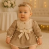 Vintage Elegance – Fiyonklu Kahve-Bej Elbise