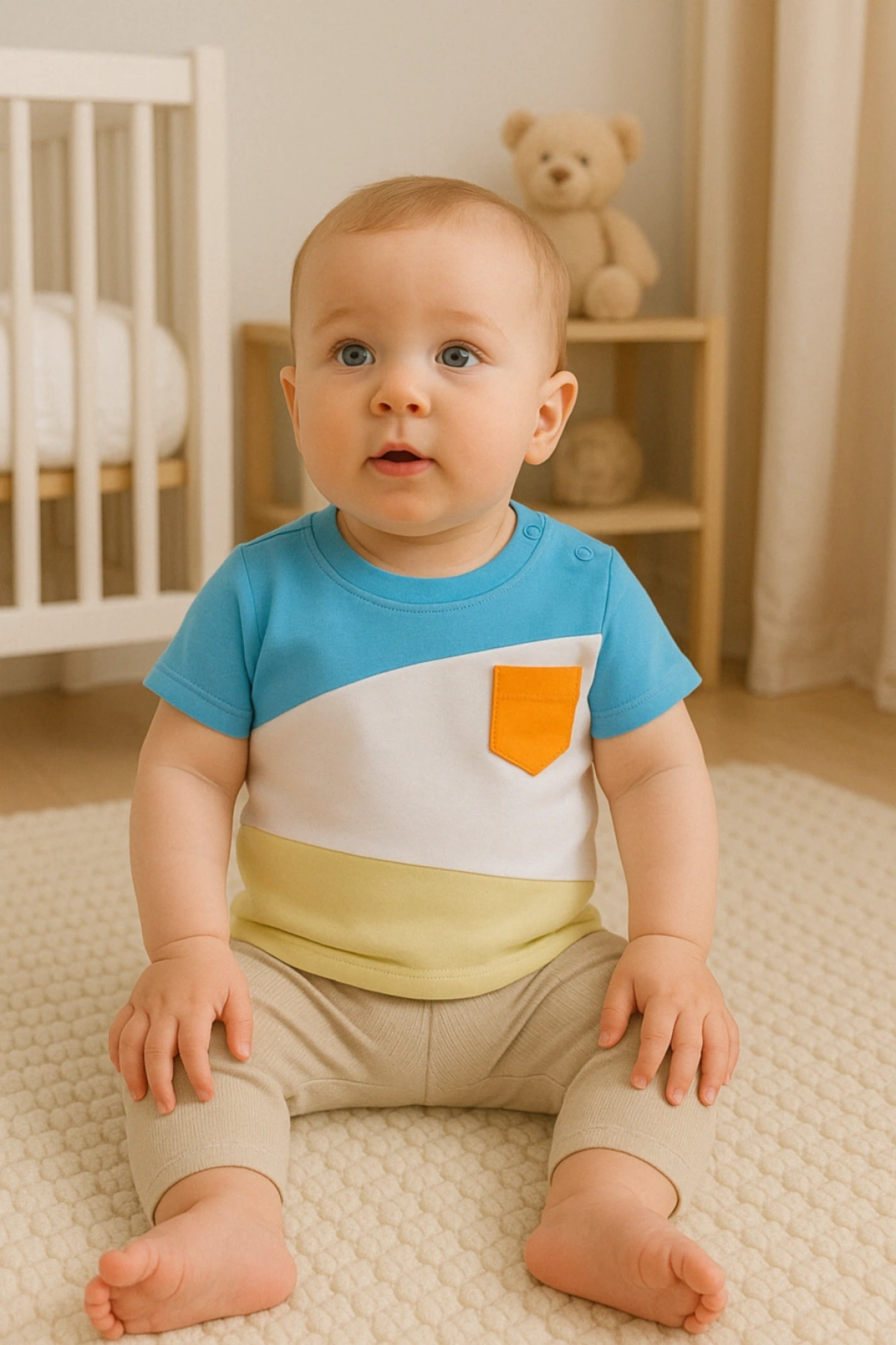 Çok Renkli Erkek Bebek Tişört  Günlük Kullanım İçin Rahat Bebek Tişört