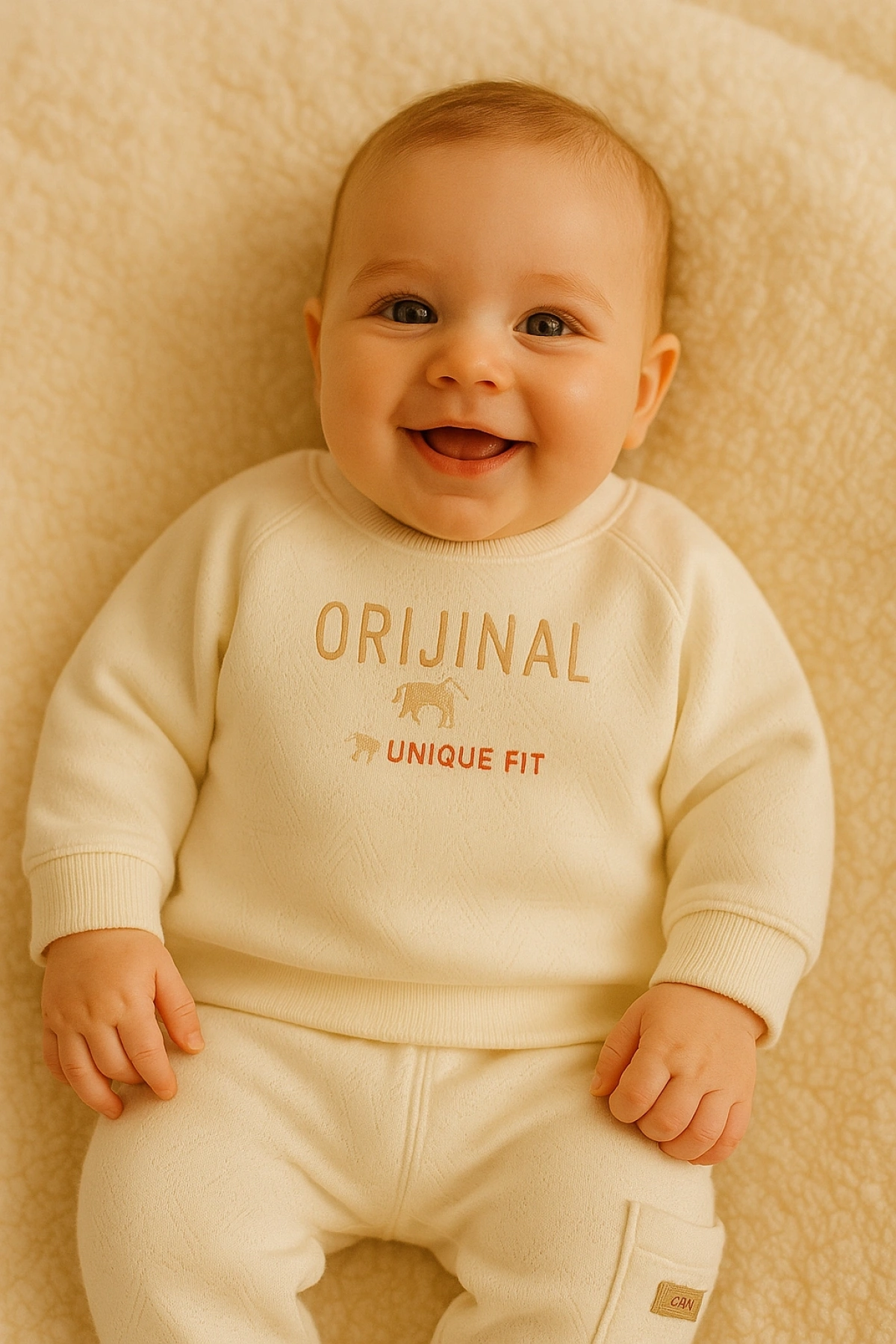 Erkek Bebek Bej Rengi İkili Takım  Rahat ve Şık Bebek Giyim Seti