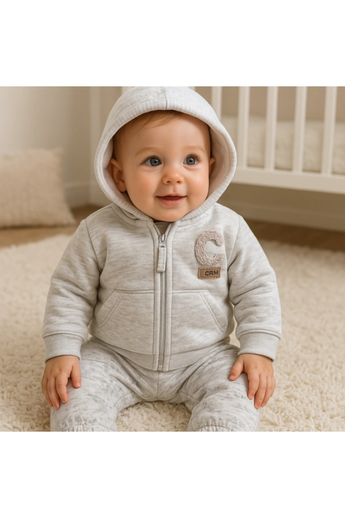 Erkek Bebek Gri Melanj İkili Polar Takım  Sıcak ve Yumuşak Polar Bebek Takımı