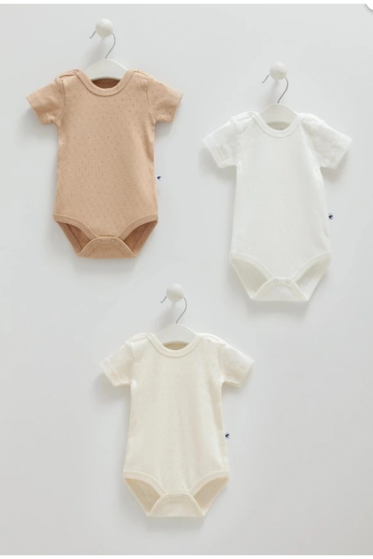 Erkek Bebek Kahve Rengi 3lü Kısa Kollu Body Seti  Pamuk Günlük Kullanım İçin Bebek Body