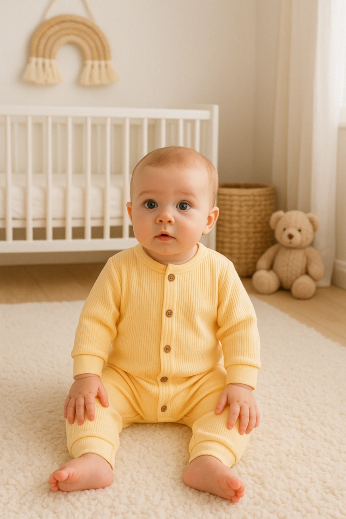 Fitilli Kumaş Unisex Bebek Tulum Günlük Kullanıma Uygun Organik Tulum