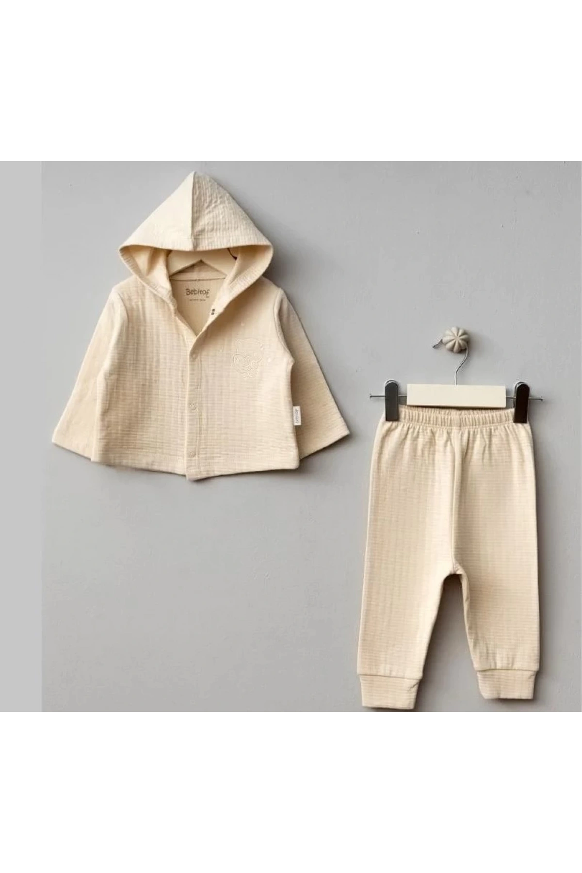 Kapüşonlu Ayıcık Desenli 2li Bebek Takımı  Rahat Kışlık Bebek Takımı