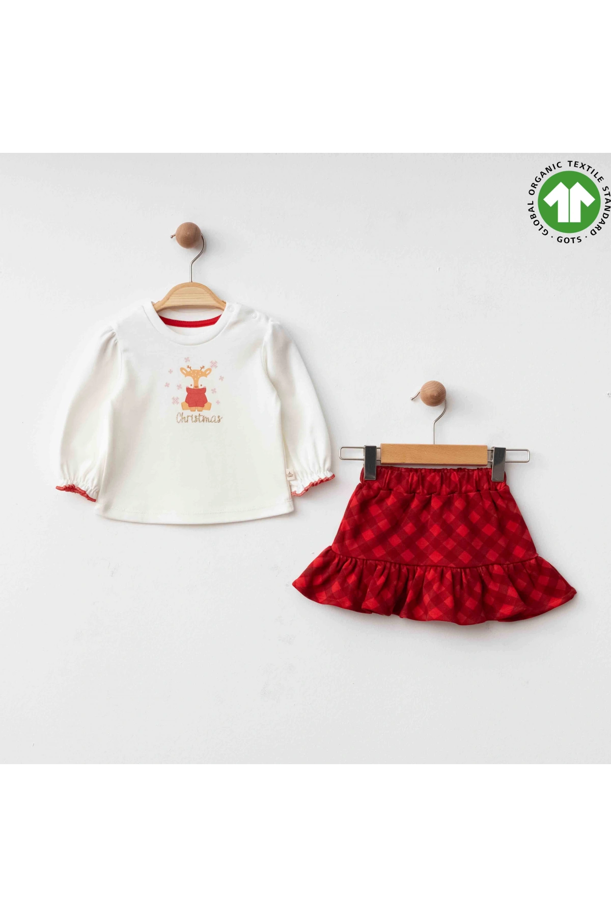 Kırmızı Ekoseli Kız Bebek Takımı