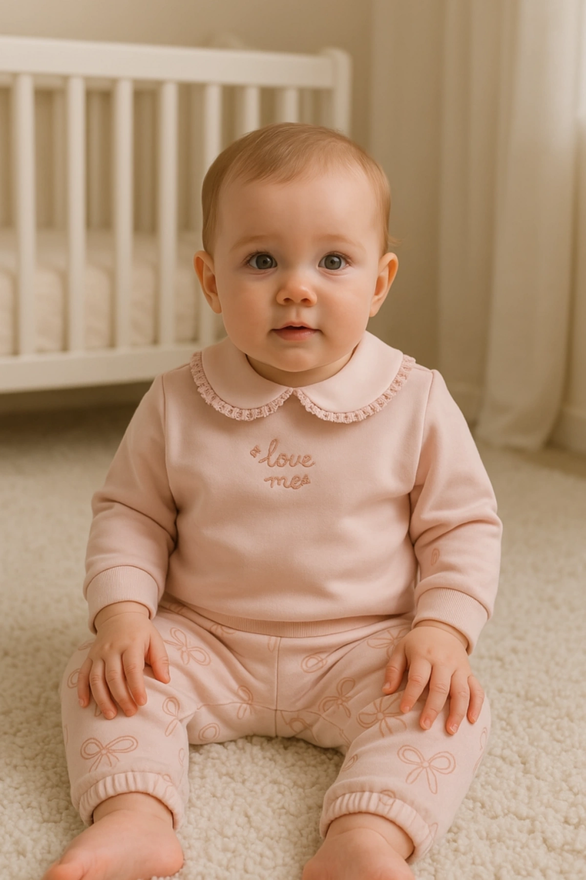 Kız Bebek Açık Vizon Rengi İkili Takım  Sıcak ve Rahat Bebek Polar Takımı