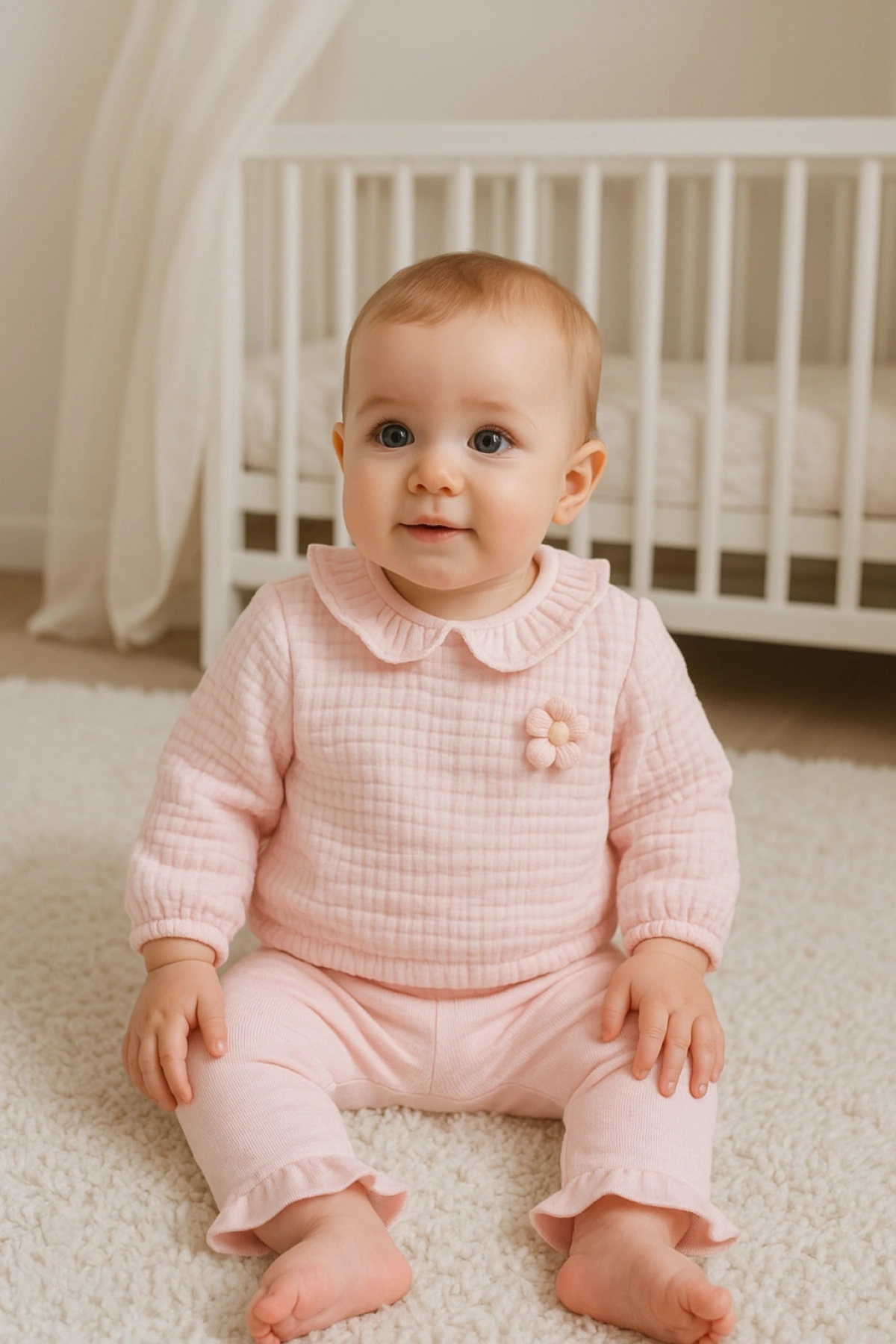 Kız Bebek Kahve Rengi Müslin İkili Takım Şık ve Rahat Bebek Giyim Seti