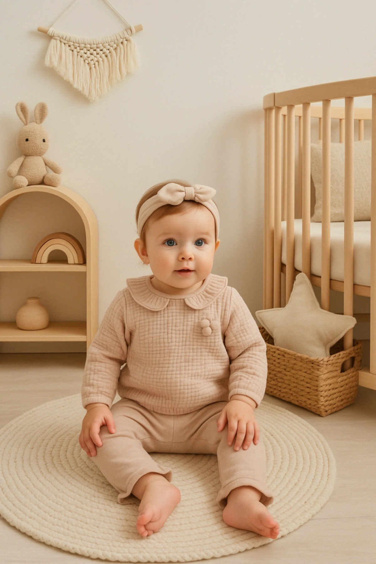 Kız Bebek Kahve Rengi Müslin İkili Takım  Şık ve Rahat Bebek Giyim Seti