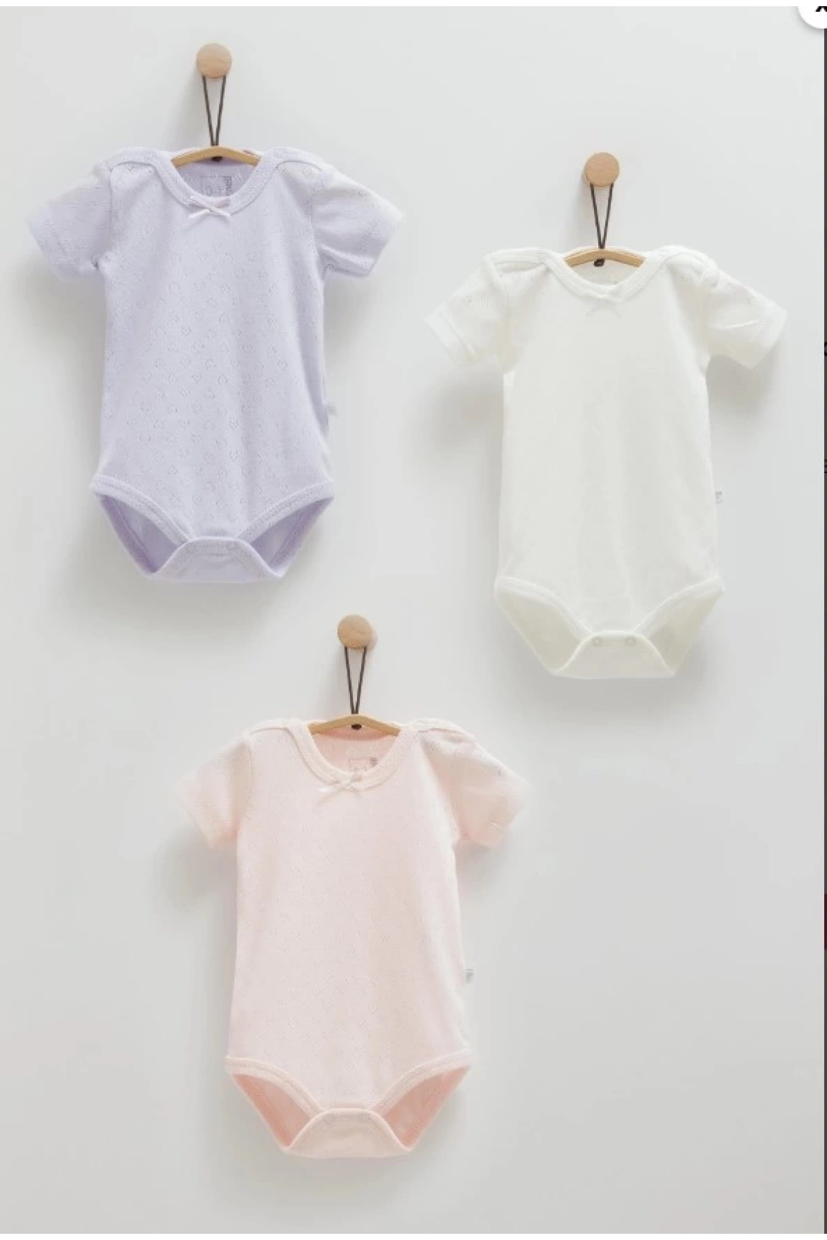 Kız Bebek Lila Rengi 3lü Kısa Kollu Body Seti  Şık ve Rahat Bebek Body Seti