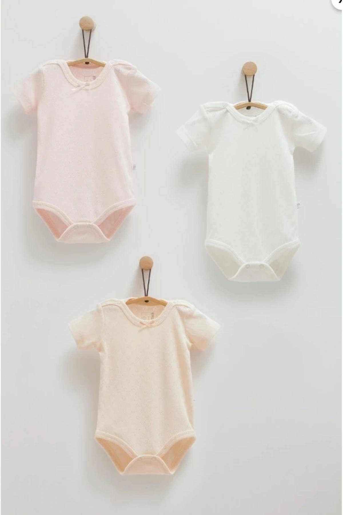 Kız Bebek Pembe Rengi 3lü Kısa Kollu Body Seti  Konforlu ve Şık Pamuklu Body