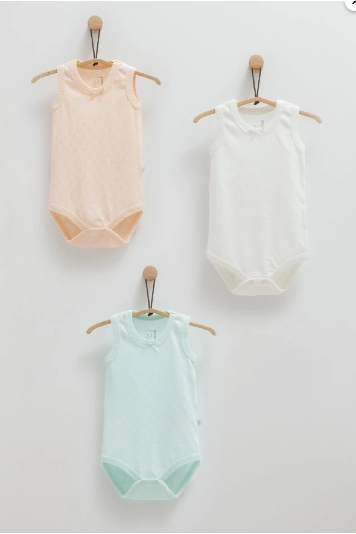 Kız Bebek Somon Rengi 3lü Askılı Body Seti  Yumuşak ve Rahat Pamuklu Bebek Body