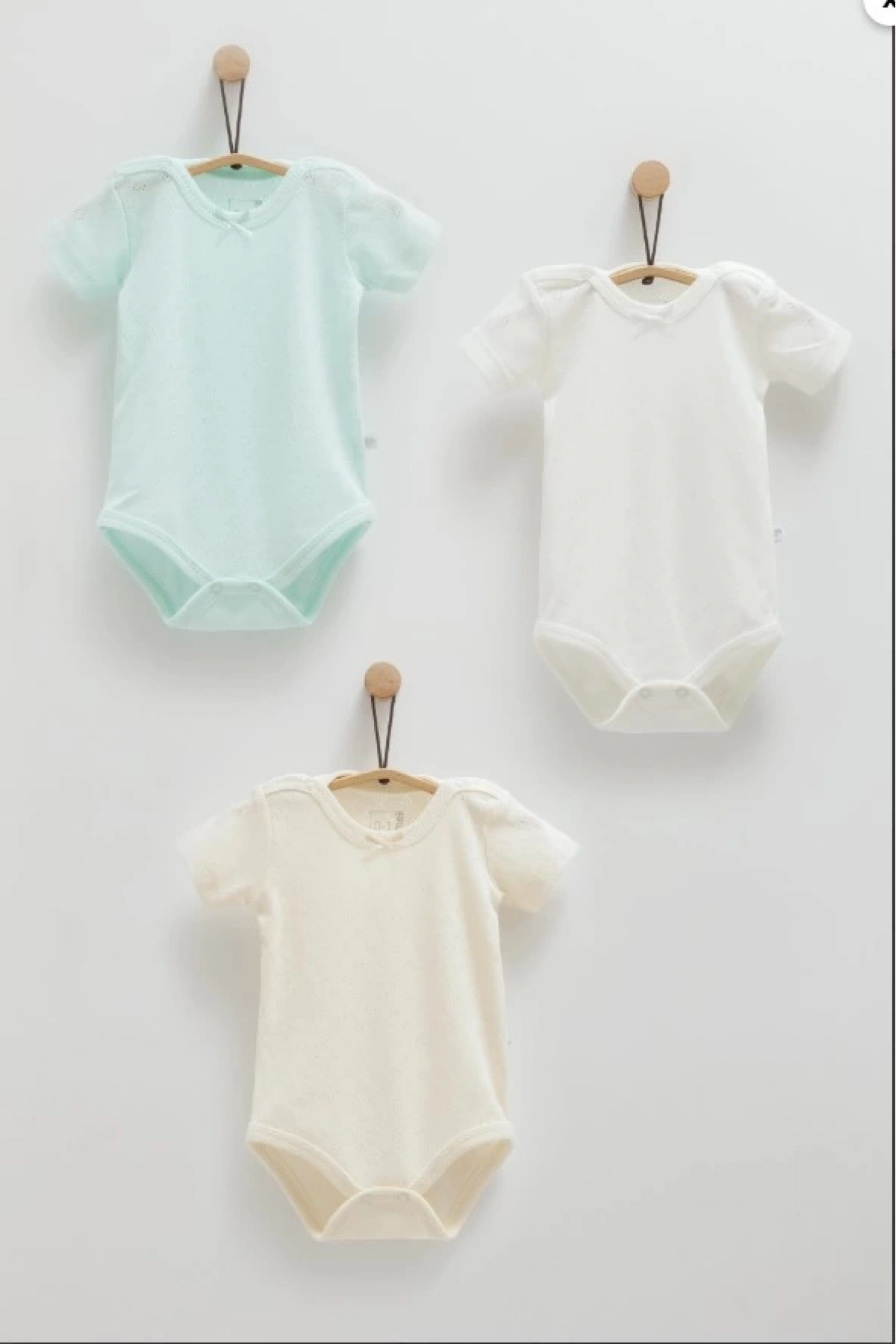 Kız Bebek Yeşil 3lü Kısa Kollu Body Seti  Rahat ve Şık Pamuklu Bebek Body