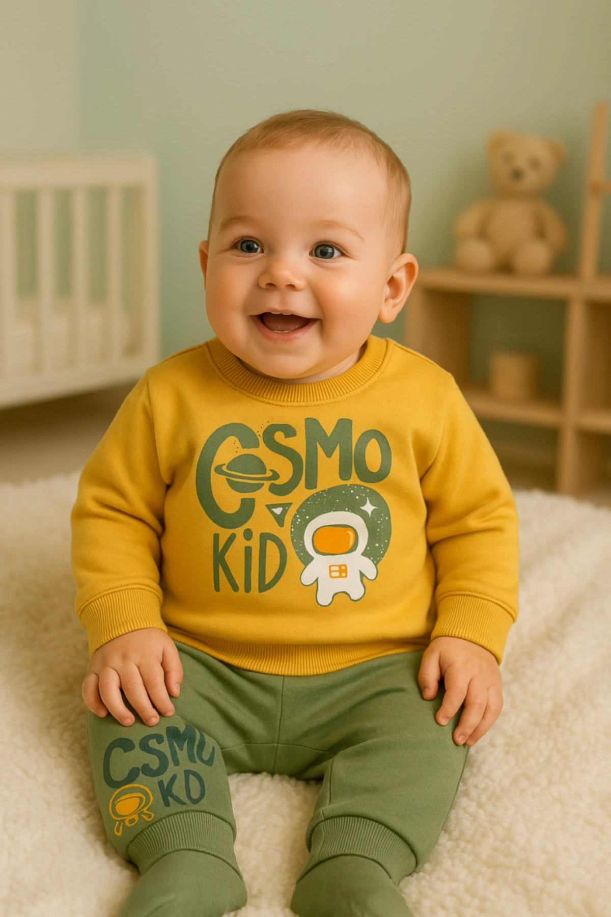 Kozmonot Desenli Erkek Bebek 2li Takım  Eğlenceli ve Rahat Bebek Seti