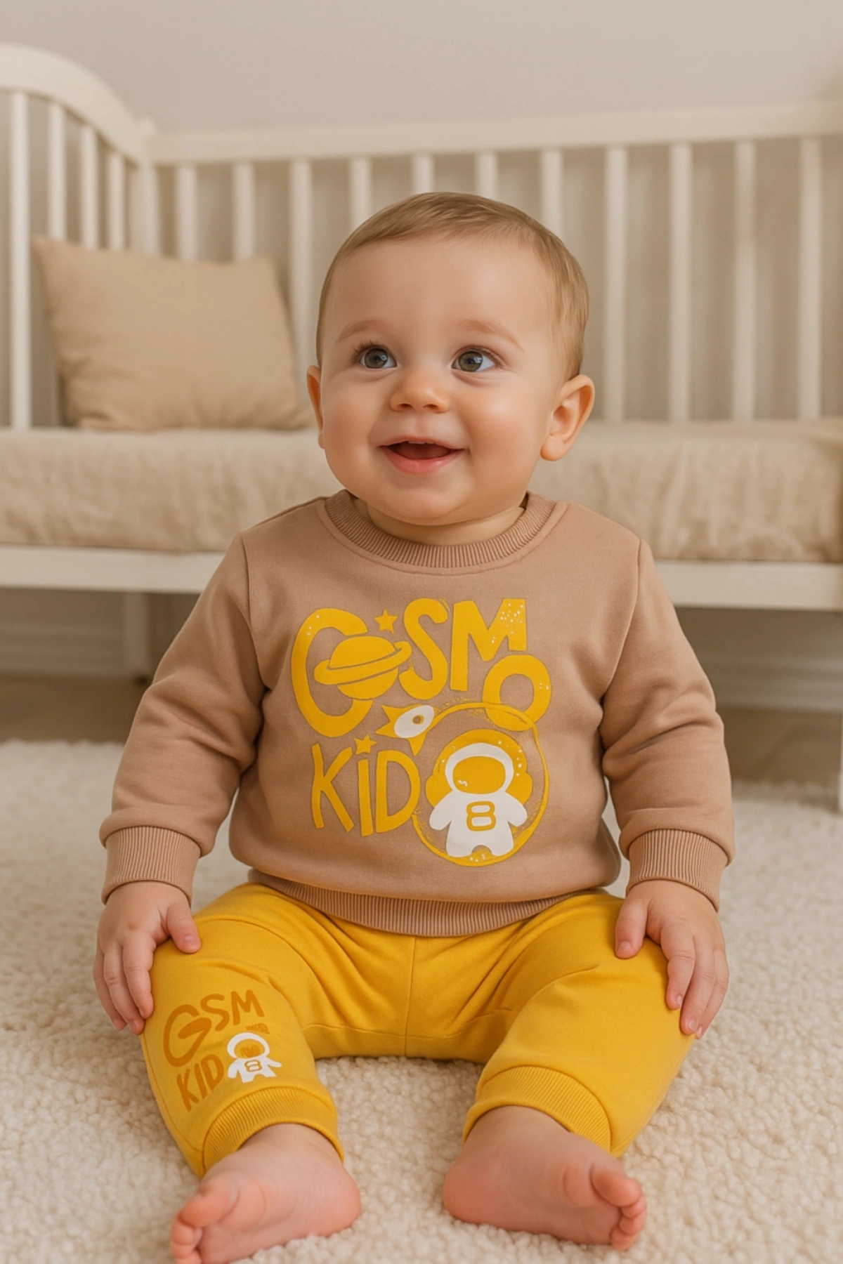 Kozmonot Desenli Erkek Bebek 2li Takım  Şık ve Rahat Bebek Giyim Seti