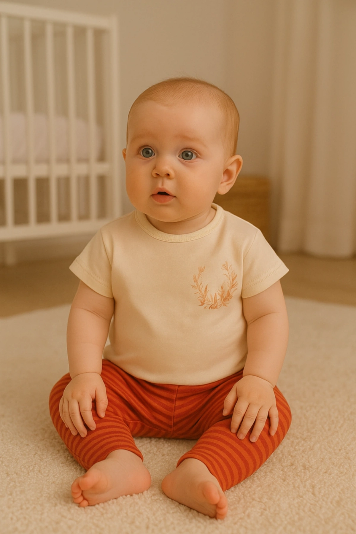 Organik Pamuk Çizgili Kremit Bebek Takımı