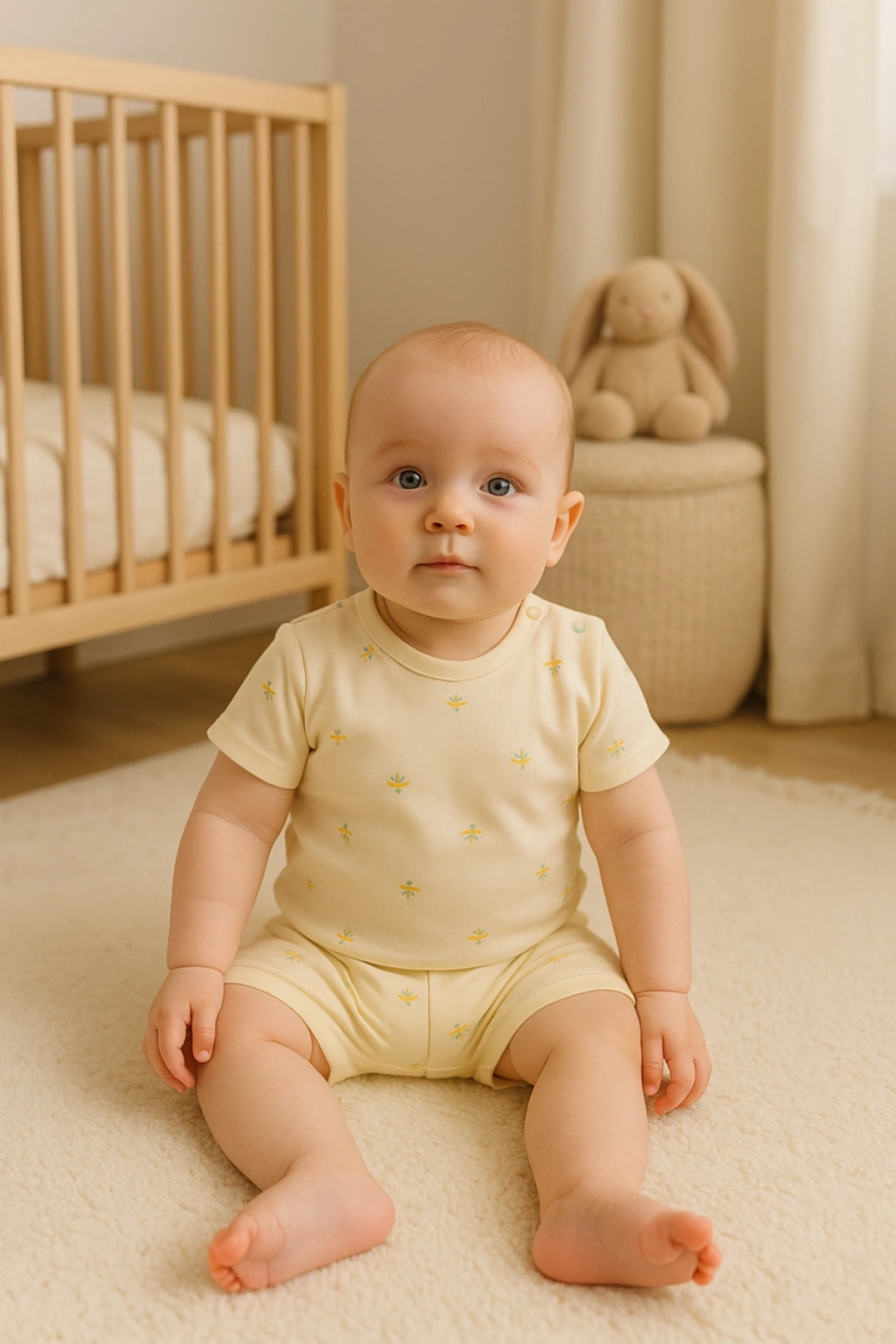 Organik Pamuk Mini Taç Desenli Krem Bebek Takımı