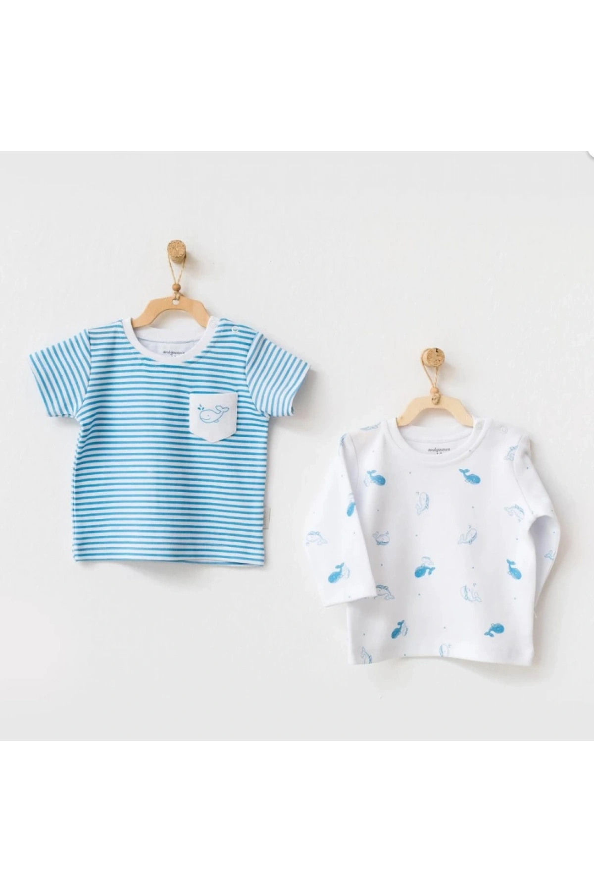 Sevimli Balina Desenli 2li Erkek Bebek Tişört Seti  Eğlenceli ve Rahat Bebek Tişört