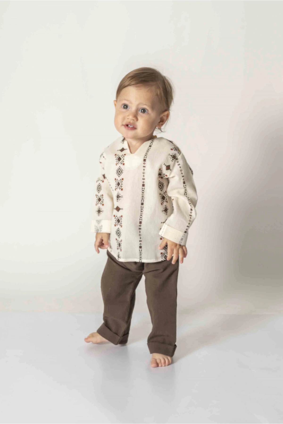 Şile Bezi Kahverengi Doğal Desenli Bebek Takımı