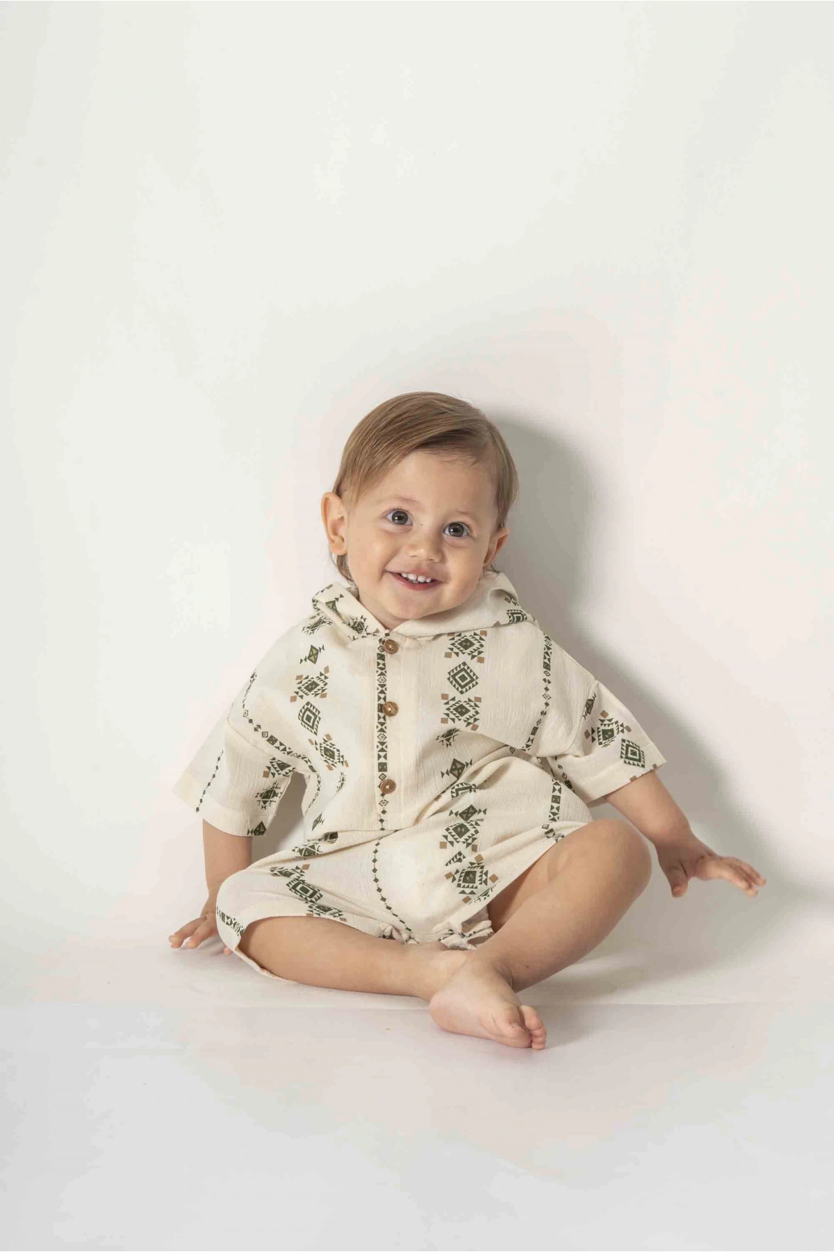 Şile Bezi Kapüşonlu Yeşil Rahat Bebek Tulum