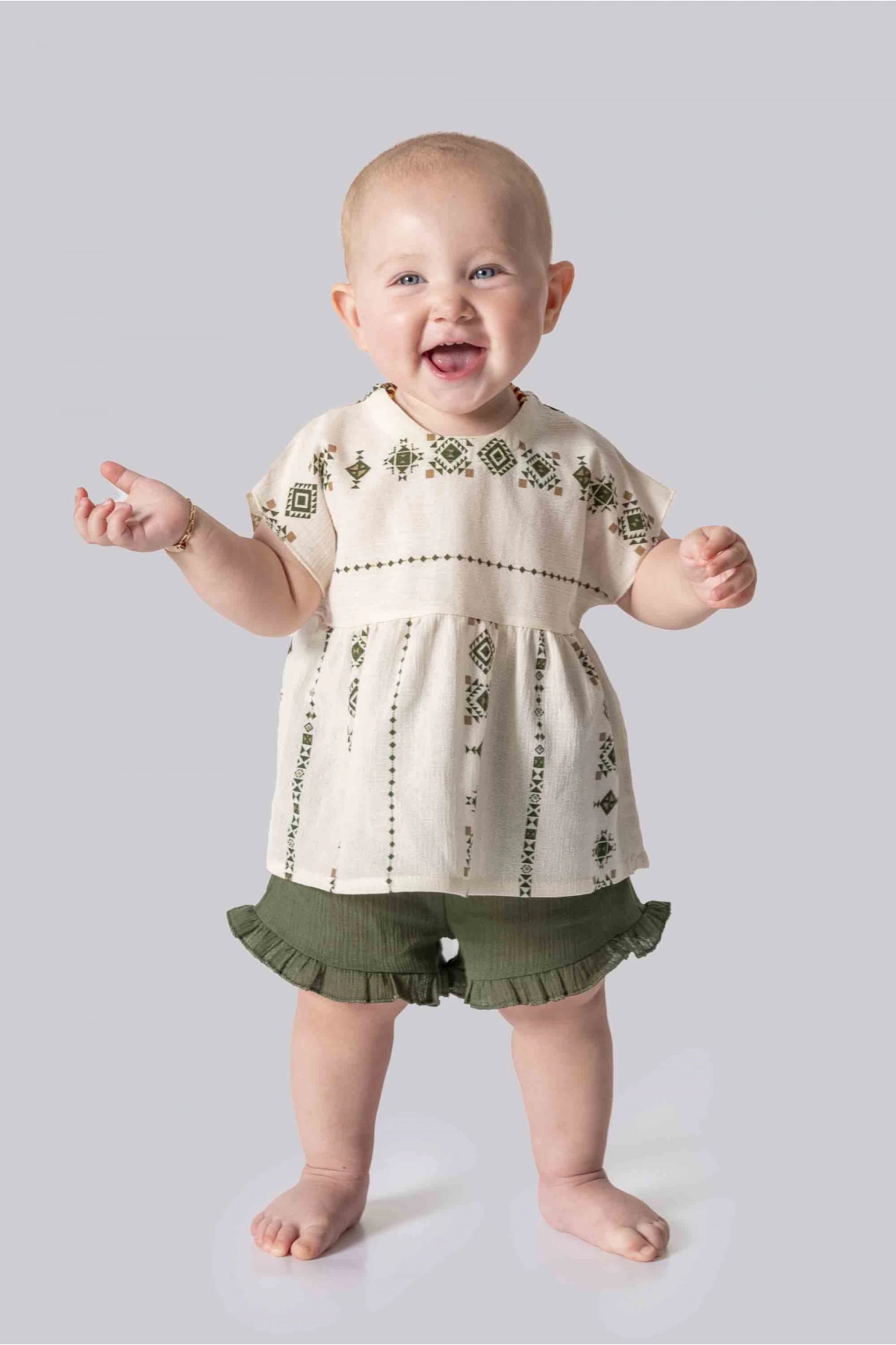 Şile Bezi Yeşil Doğal Desenli Bebek Takımı