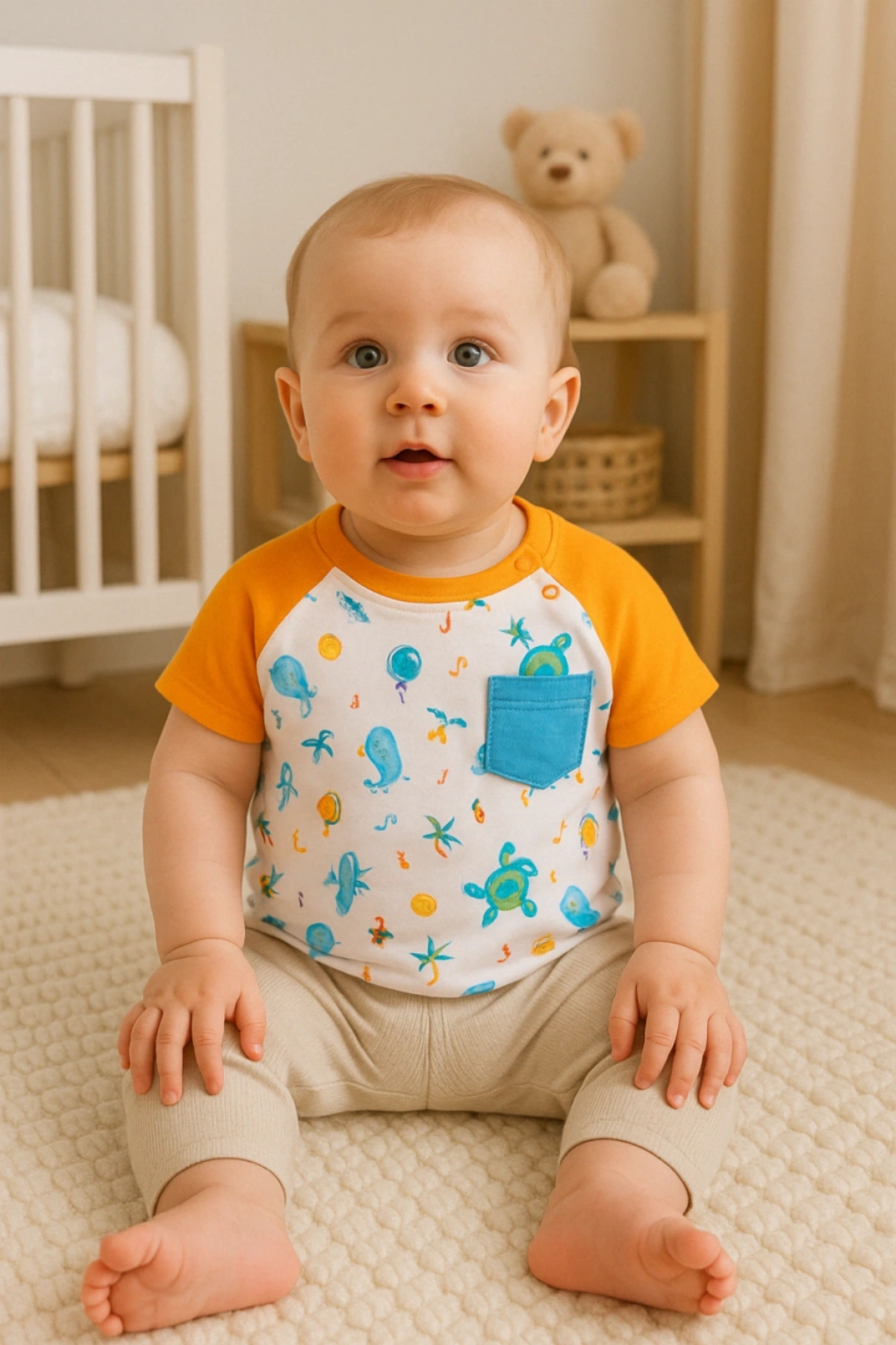 Su Altı Canlıları Temalı Erkek Bebek Tişört  Eğlenceli ve Konforlu Bebek Tişört