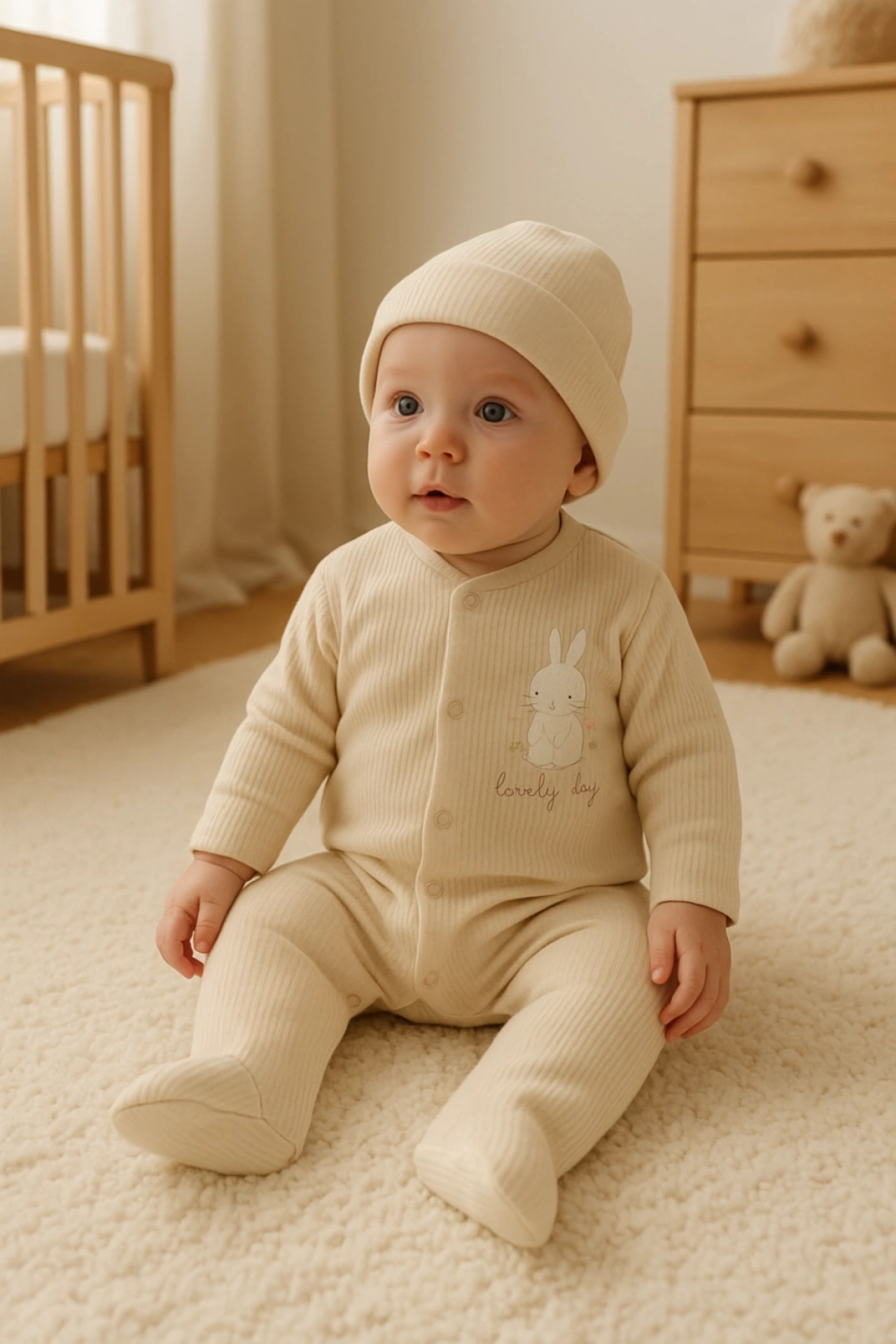 Tavşan Desenli Unisex Tulum Şirin ve Konforlu Bebek Tulum