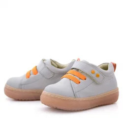 Anatomik Hakiki Deri Gri Metal Detaylı Lastikli Cırtlı Bebek Ayakkabı