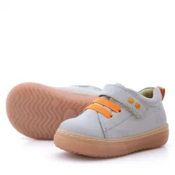 Anatomik Hakiki Deri Gri Metal Detaylı Lastikli Cırtlı Bebek Ayakkabı