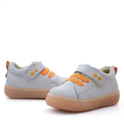 Anatomik Hakiki Deri Gri Metal Detaylı Lastikli Cırtlı Bebek Ayakkabı