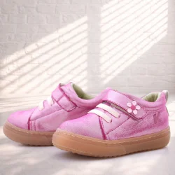 Anatomik Hakiki Deri Yumuşak Pembe Çiçekli Cırtlı Kız Çocuk Ayakkabı