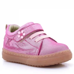 Anatomik Hakiki Deri Yumuşak Pembe Çiçekli Cırtlı Kız Çocuk Ayakkabı