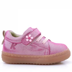 Anatomik Hakiki Deri Yumuşak Pembe Çiçekli Cırtlı Kız Çocuk Ayakkabı