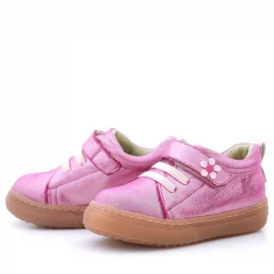 Anatomik Hakiki Deri Yumuşak Pembe Çiçekli Cırtlı Kız Çocuk Ayakkabı