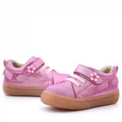 Anatomik Hakiki Deri Yumuşak Pembe Çiçekli Cırtlı Kız Çocuk Ayakkabı
