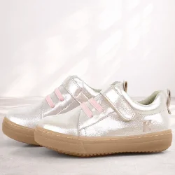 Anatomik Hakiki Deri Yumuşak Pudra Simli Lastikli Cırtlı Çocuk Ayakkabı