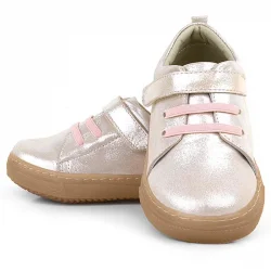 Anatomik Hakiki Deri Yumuşak Pudra Simli Lastikli Cırtlı Çocuk Ayakkabı