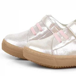 Anatomik Hakiki Deri Yumuşak Pudra Simli Lastikli Cırtlı Çocuk Ayakkabı