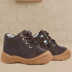 Anatomik Yumuşak Hakiki Deri Fermuarlı Kahve Bebek Bot Ayakkabı