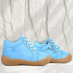 Anatomik Yumuşak Hakiki Deri Fermuarlı Mavi Bebek Bot Ayakkabı