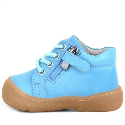 Anatomik Yumuşak Hakiki Deri Fermuarlı Mavi Bebek Bot Ayakkabı