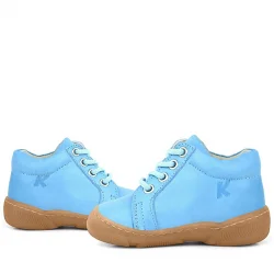 Anatomik Yumuşak Hakiki Deri Fermuarlı Mavi Bebek Bot Ayakkabı