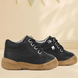 Anatomik Yumuşak Hakiki Deri Fermuarlı Siyah Bebek Bot Ayakkabı