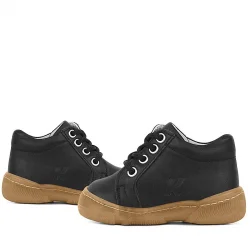 Anatomik Yumuşak Hakiki Deri Fermuarlı Siyah Bebek Bot Ayakkabı