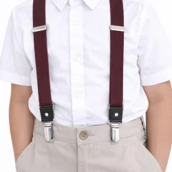 Ayarlanabilir Klipsli Bordo Çocuk Kemer Pantolon Askısı