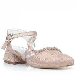 Betty Bakır Taşlı Kısa Topuklu Kız Çocuk Topuklu Ayakkabı