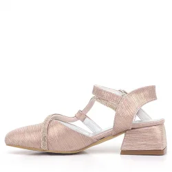 Betty Bakır Taşlı Kısa Topuklu Kız Çocuk Topuklu Ayakkabı