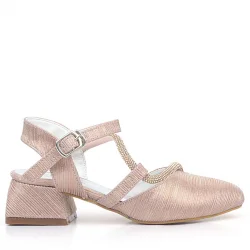 Betty Bakır Taşlı Kısa Topuklu Kız Çocuk Topuklu Ayakkabı