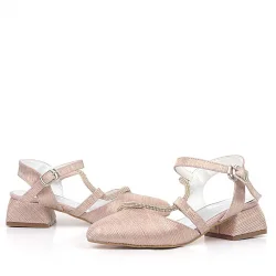 Betty Bakır Taşlı Kısa Topuklu Kız Çocuk Topuklu Ayakkabı